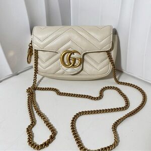 GUCCI GG Marmont Super Mini Shoulder Bag White Matelassé Leather